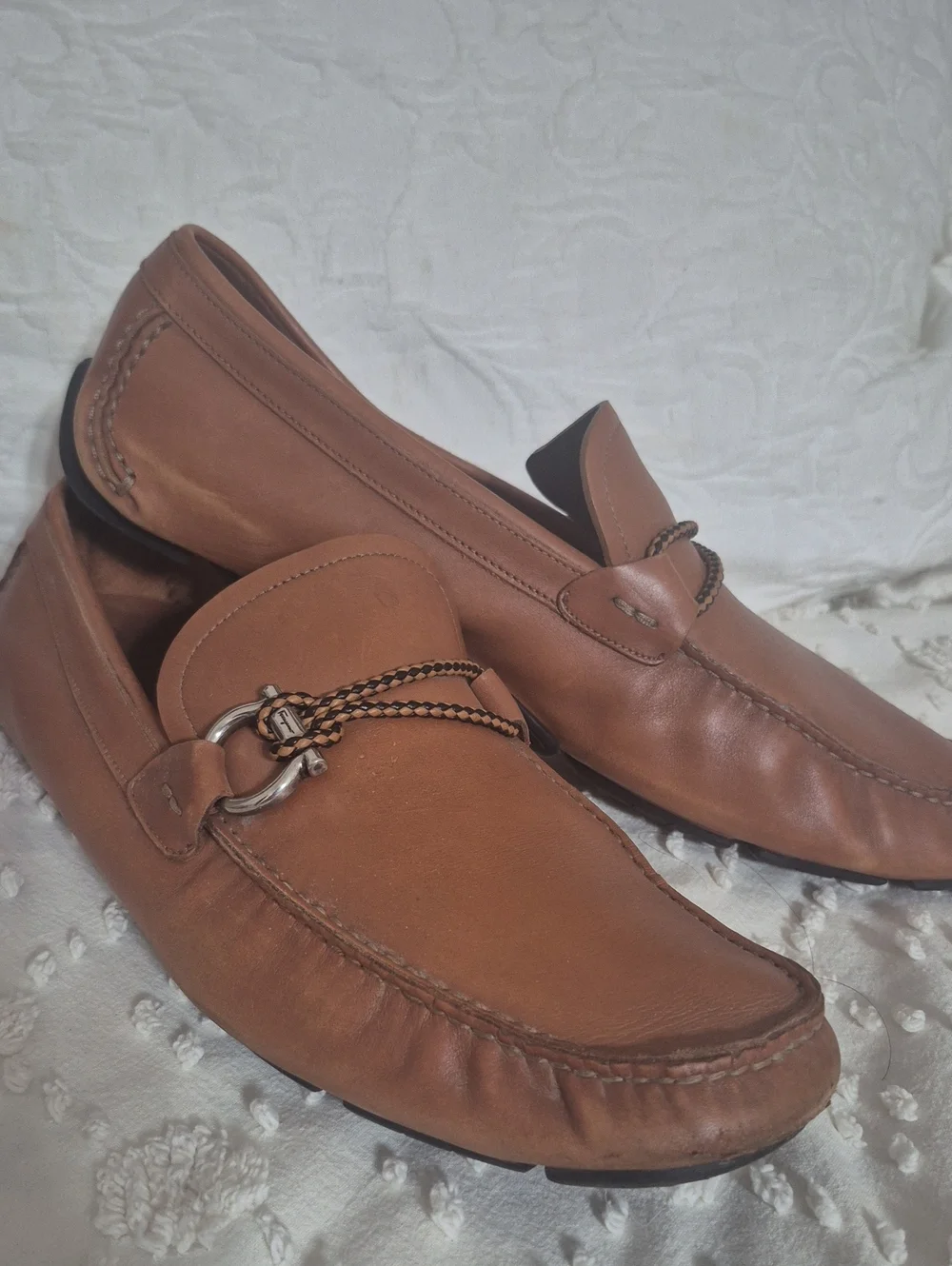 Salvatore Ferragamo Tan Leather Bit-Trim Loafers Size 11.